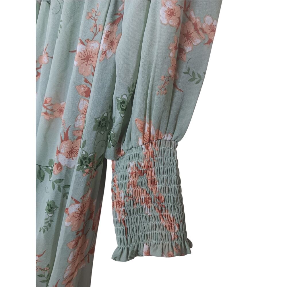 Baltic Born Olivia Maxi Dress L Sage Peach Floral Chiffon Smocked Wedding - Picture 12 of 16